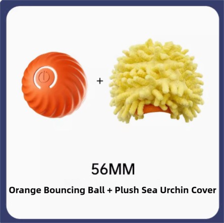 Orange Interactive Gravity Bouncing Dog Toy Ball(56MM) - Smart Automatic Teasing Pet Toy, Durable TPR with Yellow Sea Urchin Cover