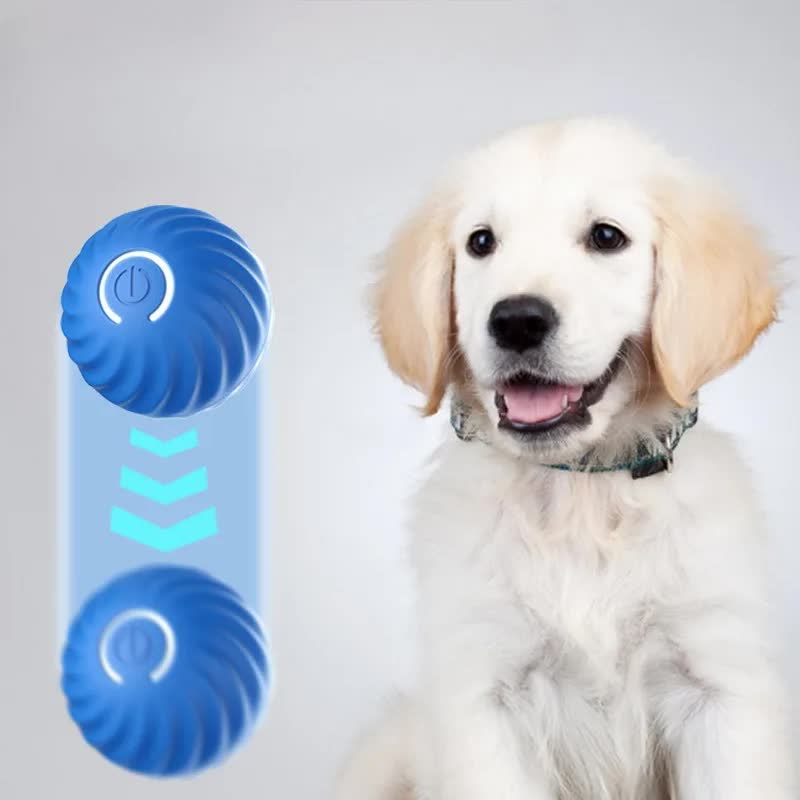 Blue Interactive Gravity Bouncing Dog Toy Ball(67MM) - Smart Automatic Teasing Pet Toy, Durable TPR with Yellow Sea Urchin Cover