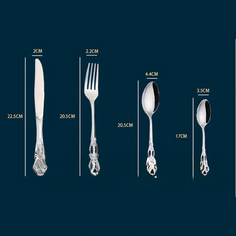 4Set / 16PCS Dazzle Color Royal Court Cutlery Set - Vintage Hollow Engraved 410 Stainless Steel Dinnerware with Gift Box