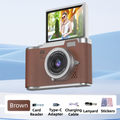 Brown 4K Compact Digital CCD Camera for Vlogging & Students - Portable Point and Shoot with 2.4-inch Rotating Screen, 8X Optical Zoom, and Anti-Shake