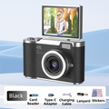 Black 4K Compact Digital CCD Camera for Vlogging & Students - Portable Point and Shoot with 2.4-inch Rotating Screen, 8X Optical Zoom, and Anti-Shake
