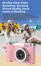 Black 4K Compact Digital CCD Camera for Vlogging & Students - Portable Point and Shoot with 2.4-inch Rotating Screen, 8X Optical Zoom, and Anti-Shake