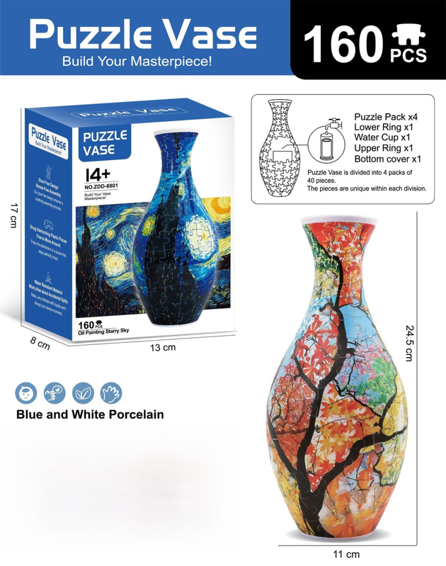 160 PCS Autumn 3D Puzzle Vase - DIY Interlocking Flower Vase Kit, Home Decorative and Toy Gift for Mom