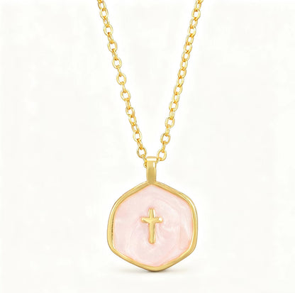 3-Pack Enamel Drip Oil Cross Necklace Set(White & Pink & Blue) - Fashionable Geometric Pendant, Niche Design, Electroplated Alloy Jewelry