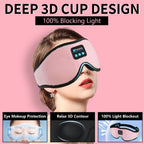 Pink 3D Wireless Bluetooth Sleep Mask with Integrated Stereo Headphones - 100% Blackout Memory Foam Eye Mask, Ultra-Long Battery Life & Washable Design
