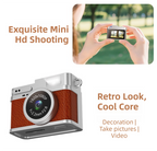 Retro Style Ultra-Mini Thumb Cam for Vlogging (Brown) - Portable Digital Photo & Video Recorder with 32GB Memory Card & 0.96" Screen, Free Wearable Keychain & Necklace