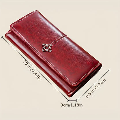 Peacock Blue Women's Vintage Oil Wax Leather Long Wallet - Elegant Large Capacity Purse with Secure Zipper