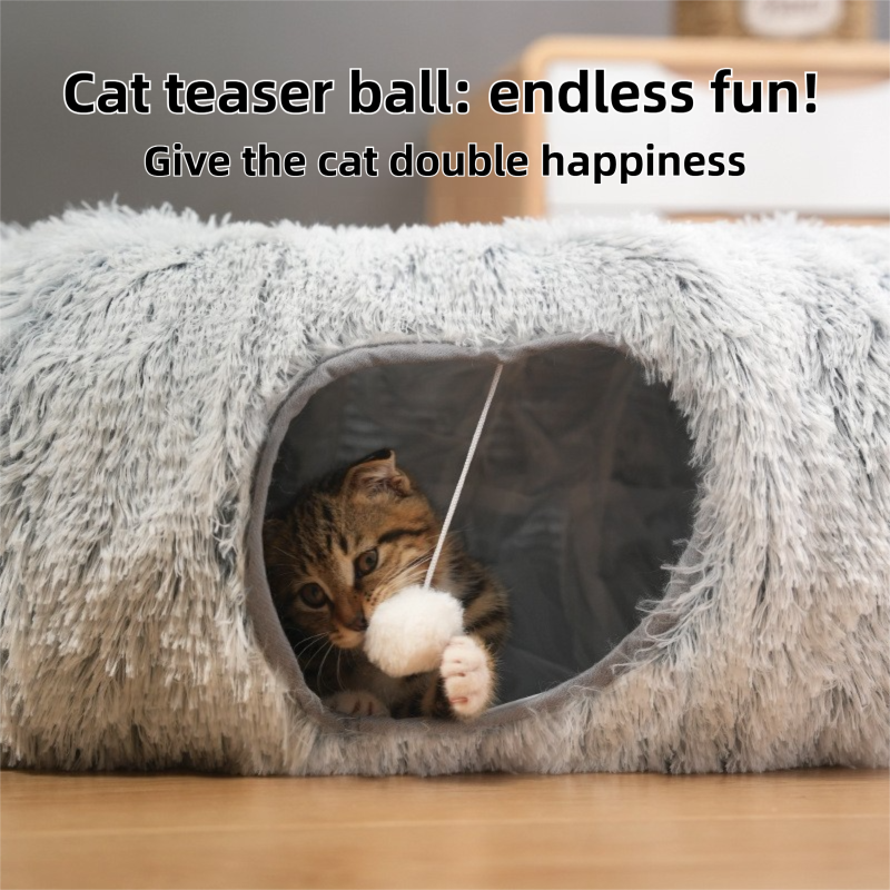 2-in-1 Dark Grey Tie-Dye Donut-Shaped Cat Tunnel Bed -  Spacious 85cm Pet Play Tunnel & Lounger, Durable Fabric for Cats & Kittens
