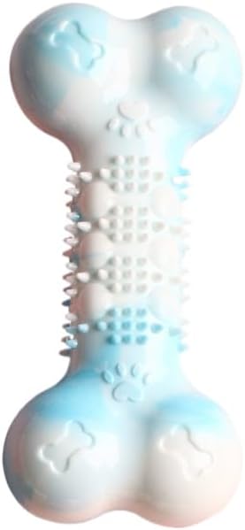 2-Pack Durable TPR Squeaky Dog Bone with Two-Tone Paw Print - Dental Health & Gum Massage Spiked Molar Toy(Blue-White)