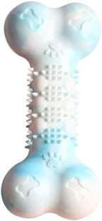 2-Pack Durable TPR Squeaky Dog Bone with Two-Tone Paw Print - Dental Health & Gum Massage Spiked Molar Toy(Blue-White)