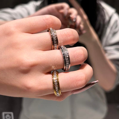 3-Piece Anxiety Spinner Meditation Bands Set - Full Zircon Inlaid Stainless Steel Rings for Stress Relief - US Size 10