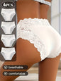 4-Pack White Elegant High-Waist Lace Panties for Women(Size L) - Tummy Control & Butt Lifting Briefs, Breathable Underwear with Cotton Crotch Lining