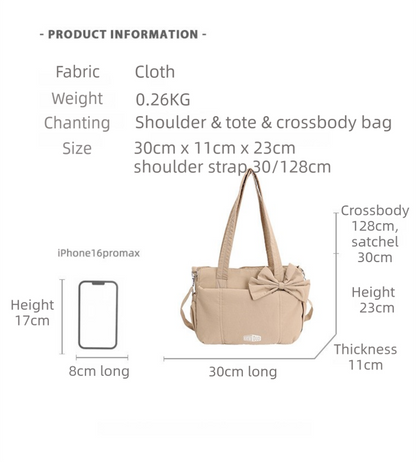Red Puffy Quilted Nylon Hobo & Crossbody Bag with Cute Bowknot - Trendy Large-Capacity Handbag with Multiple Compartments