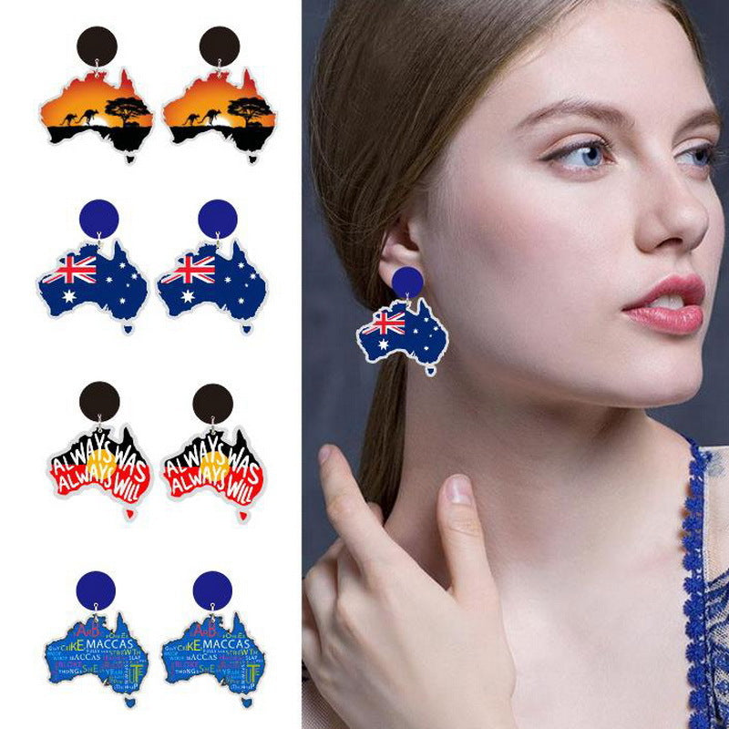 Wooden Australia Map Silhouette Earrings - Lightweight Geometric Ear Drops, Cultural Decor Gift(Style 1)