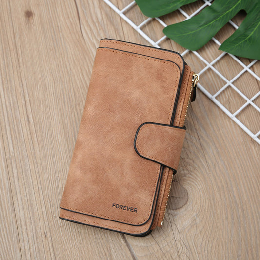 Brown Large Capacity Long Wallet Frosted PU Leather Clutch Bag with 14 Card Slots and Zipper Compartment fits Smartphone for Everyday Use Australia