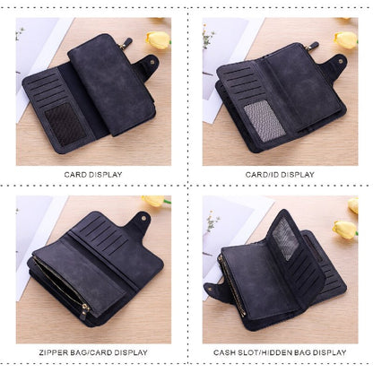 Brown Large Capacity Long Wallet Frosted PU Leather Clutch Bag with 14 Card Slots and Zipper Compartment fits Smartphone for Everyday Use Australia