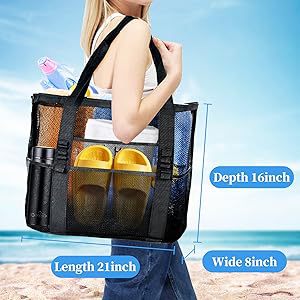 2-PCS Purple Mesh Beach Tote Bag – Large Capacity Swim Gear Organizer with Multiple Pockets for Shoes, Swimsuits, and Essentials