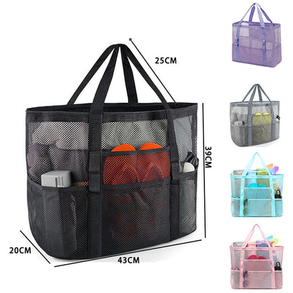 2-PCS Purple Mesh Beach Tote Bag – Large Capacity Swim Gear Organizer with Multiple Pockets for Shoes, Swimsuits, and Essentials