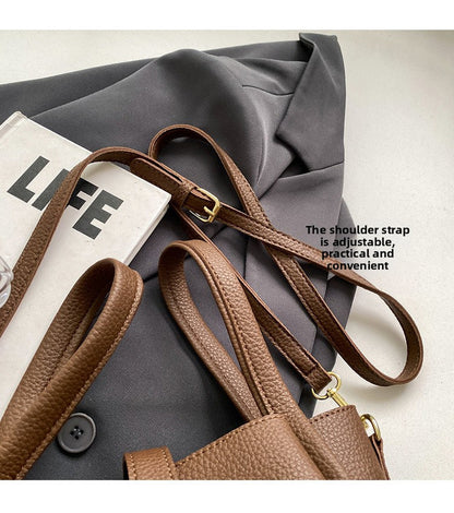 Pink Retro 2-Piece Women's Bucket Bag Set with Removable Inner Pouch PU Leather Crossbody Handbag and Fashionable Tote for Australian Everyday Use
