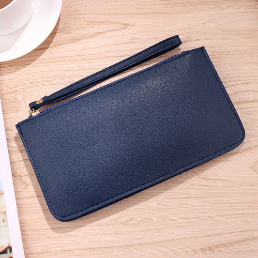 Sapphire blue Women's Soft PU Leather Double-Layer Zip Wallet with Wrist Strap – Spacious Card, Cash and Phone Holder for Students and Everyday Use in Australia