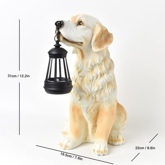 Solar Dog Garden Statue with Lantern Waterproof Resin Puppy Ornament for Outdoor Patio Pathway Backyard Decoration Australian Pet Lovers(A)