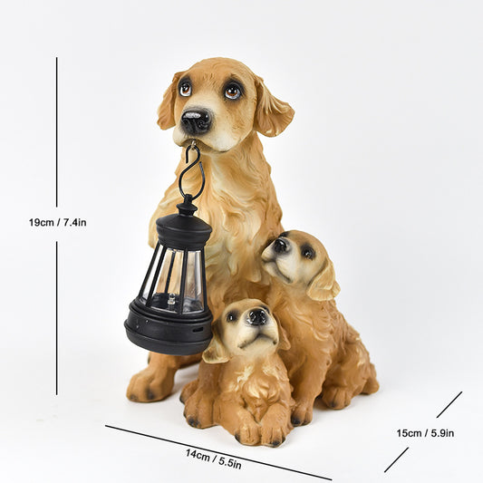 Solar Dog Garden Statue with Lantern Waterproof Resin Puppy Ornament for Outdoor Patio Pathway Backyard Decoration Australian Pet Lovers(E)