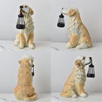 Solar Dog Garden Statue with Lantern Waterproof Resin Puppy Ornament for Outdoor Patio Pathway Backyard Decoration Australian Pet Lovers(E)