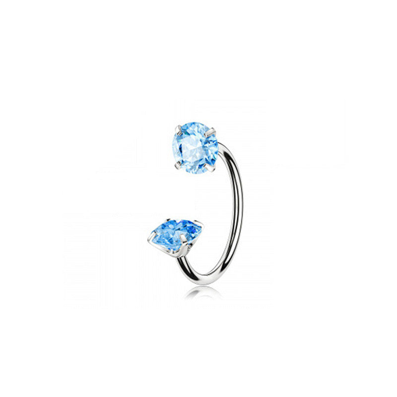 2-PCS Sea blue G23 Titanium Horseshoe Ring with 5A Zircon Internal Thread for Nose Ear Lip Septum Piercing Hypoallergenic Jewelry for Local Trendsetters