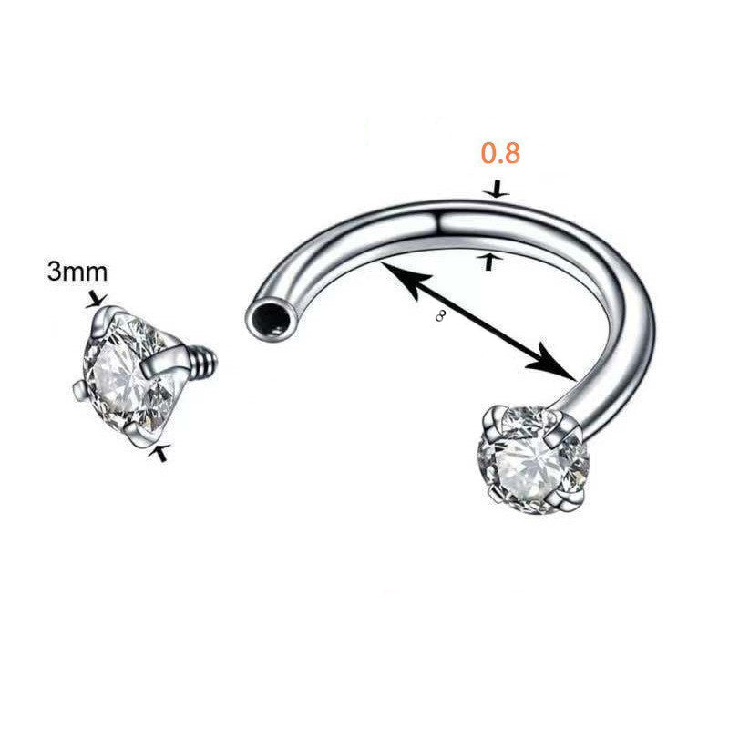 2-PCS Emerald G23 Titanium Horseshoe Ring with 5A Zircon Internal Thread for Nose Ear Lip Septum Piercing Hypoallergenic Jewelry for Local Trendsetters