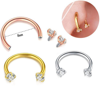 2-PCS Emerald G23 Titanium Horseshoe Ring with 5A Zircon Internal Thread for Nose Ear Lip Septum Piercing Hypoallergenic Jewelry for Local Trendsetters