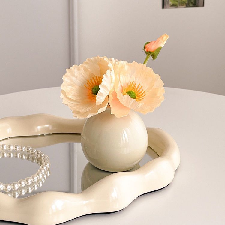 Ceramic Vase with Poppy Artificial Flowers Set – Mini Decorative Pot for Home Living Room or Desk Display