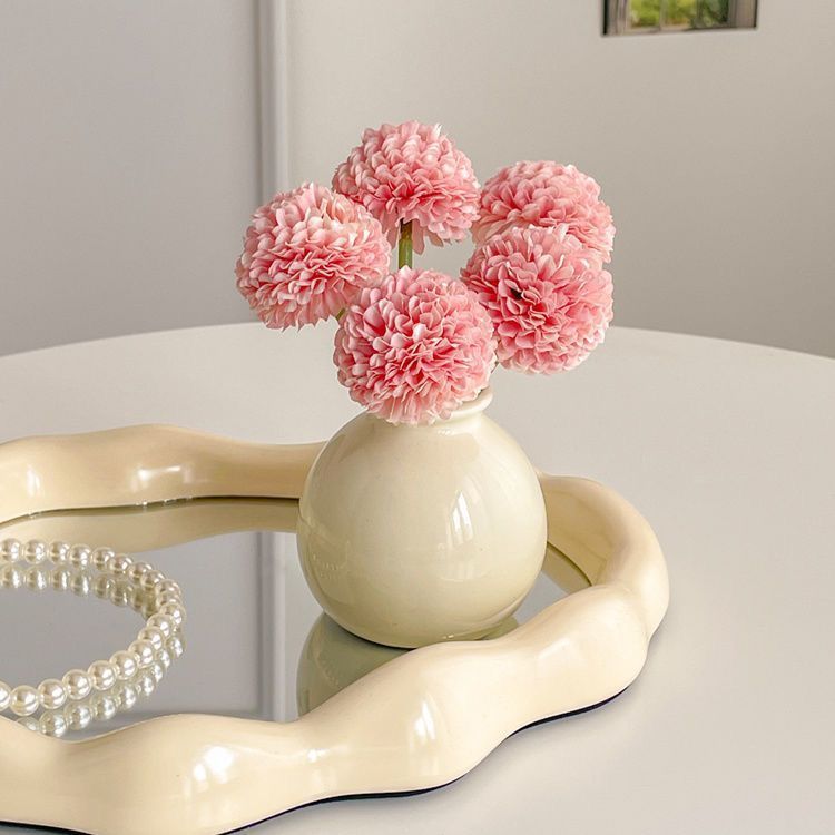 Ceramic Vase with Hydrangea Artificial Flowers Set – Mini Decorative Pot for Home Living Room or Desk Display