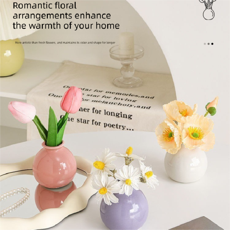 Ceramic Vase with Hydrangea Artificial Flowers Set – Mini Decorative Pot for Home Living Room or Desk Display