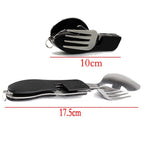 2-PCS Green Stainless Steel Folding Cutlery Set – Compact 3-in-1 Knife, Fork, Spoon with Removable Design for Outdoor Camping, Hiking, Travel, and Picnic Use