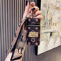Purple Mini Cylinder Lipstick Case Keychain with Silk Scarf Charm PU Leather Coin Purse Bag Pendant for Earphones Keys Vintage Floral Pattern