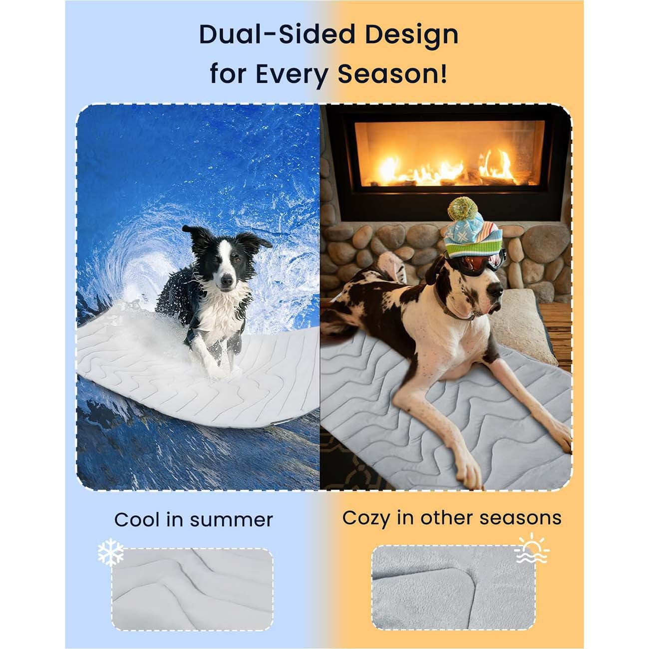 Pet Cooling Mat Self Cooling Pad for Dogs Cats Dual Sided Summer Sleeping Bed Grey Extra large (150x101cm)
