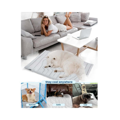 Pet Cooling Mat Self Cooling Pad for Dogs Cats Dual Sided Summer Sleeping Bed Beige Medium (91x58cm)