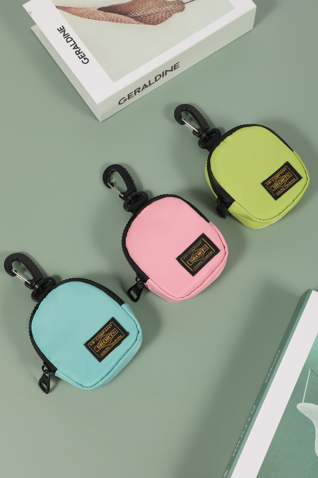 3 PCS Mini Coin Purse with Carabiner Clip Water Resistant Small Zipper Pouch Wallet for Keys Earbuds Cards Travel Accessories Blue Pink Green