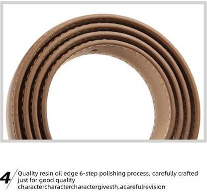 Women's Genuine Leather Thin Belt 2.3cm Width Minimalist Gold D-Shaped Buckle Casual Waist Strap for Jeans Dresses Caramel Color 105cm