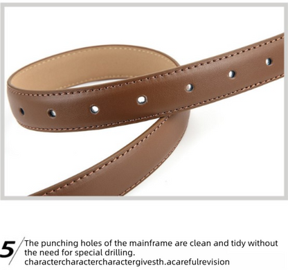 Women's Genuine Leather Thin Belt 2.3cm Width Minimalist Gold D-Shaped Buckle Casual Waist Strap for Jeans Dresses Caramel Color 105cm