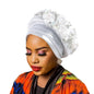 Women's Luxury Silver Turban Hat with Beaded Floral Embellishments Pre-Tied African Style Headwrap for Weddings Parties & Special Occasions