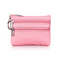 Genuine Leather Coin Purse Mini Wallet with Triple Zipper Pockets Key Ring Holder Pouch for Cash & Cards - Pink