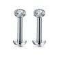 2 PCS Internally Threaded Labret Studs - 16G 8mm Stainless Steel Flat Back with 3mm CZ Crystal - Silver Tone Body Piercing for Lip Tragus Helix