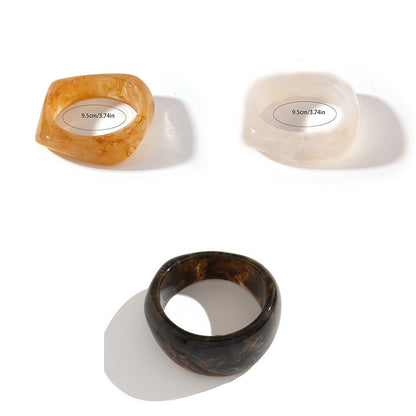 Chunky Resin Bangle Bracelet - Irregular Geometric Square Cuff - Dark Coffee Tortoiseshell Tone Wide Wristwear for Women