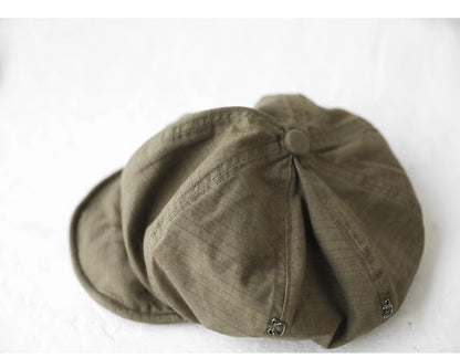 Oversized Slouchy Newsboy Cap - Vintage Japanese Style Baker Boy Hat - Soft Textured Fabric - Olive Green (Adjustable 54-60cm)