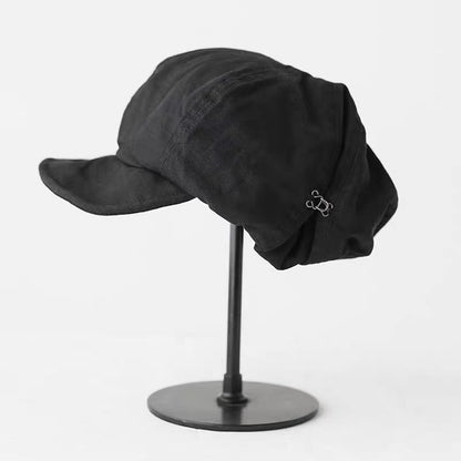 Oversized Slouchy Newsboy Cap - Vintage Japanese Style Baker Boy Hat - Soft Textured Fabric - Black (Adjustable 54-60cm)