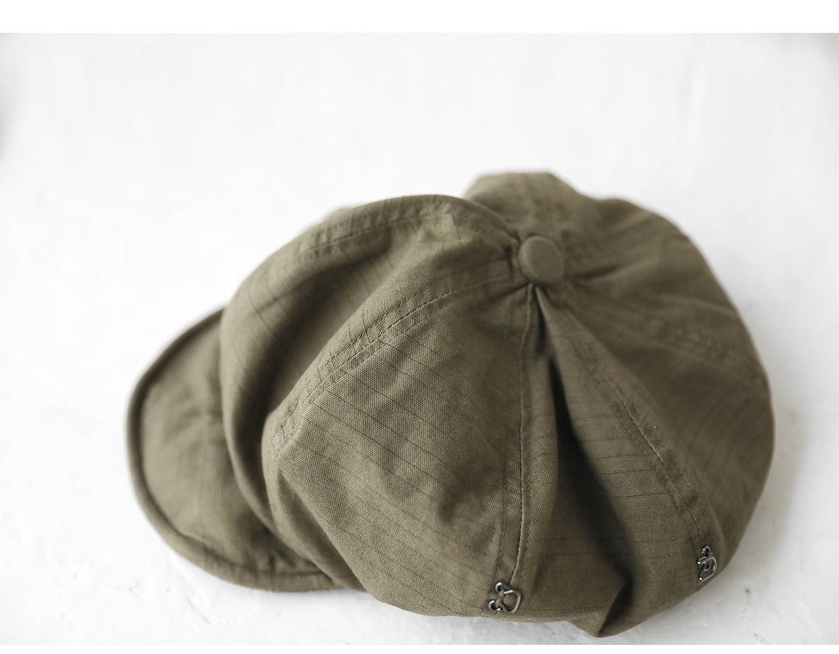 Oversized Slouchy Newsboy Cap - Vintage Japanese Style Baker Boy Hat - Soft Textured Fabric - Beige (Adjustable 54-60cm)