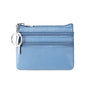Genuine Leather Coin Purse Mini Wallet with Triple Zipper Pockets Key Ring Holder Pouch for Cash & Cards - Light Blue