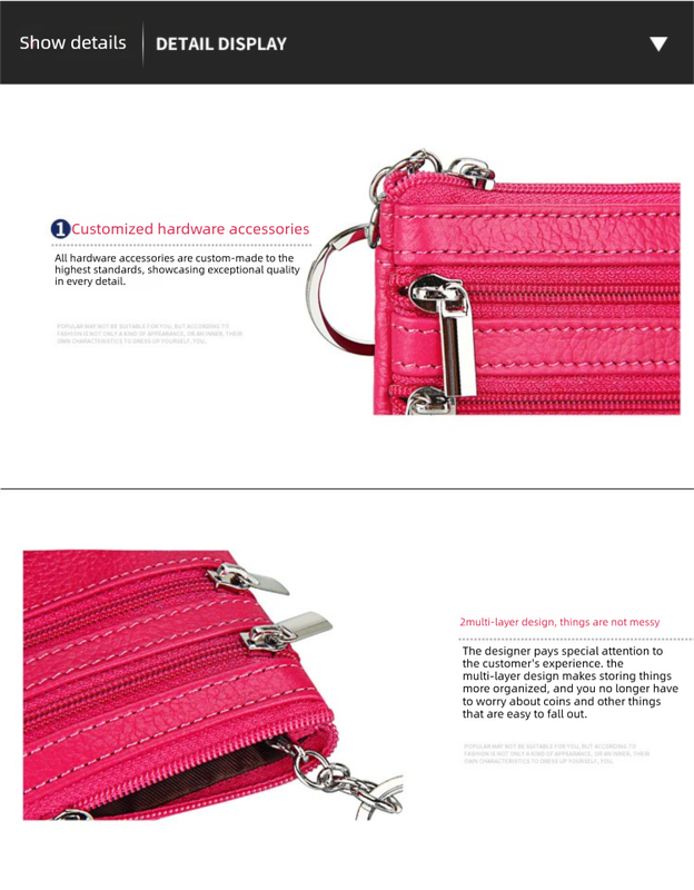 Genuine Leather Coin Purse Mini Wallet with Triple Zipper Pockets Key Ring Holder Pouch for Cash & Cards - Burgundy