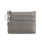 Genuine Leather Coin Purse Mini Wallet with Triple Zipper Pockets Key Ring Holder Pouch for Cash & Cards - Grey